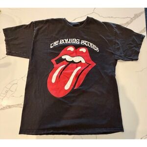 The Rolling Stones Graphic T-Shirt Black Tongue Lips Logo Rock Band Tee Mens
